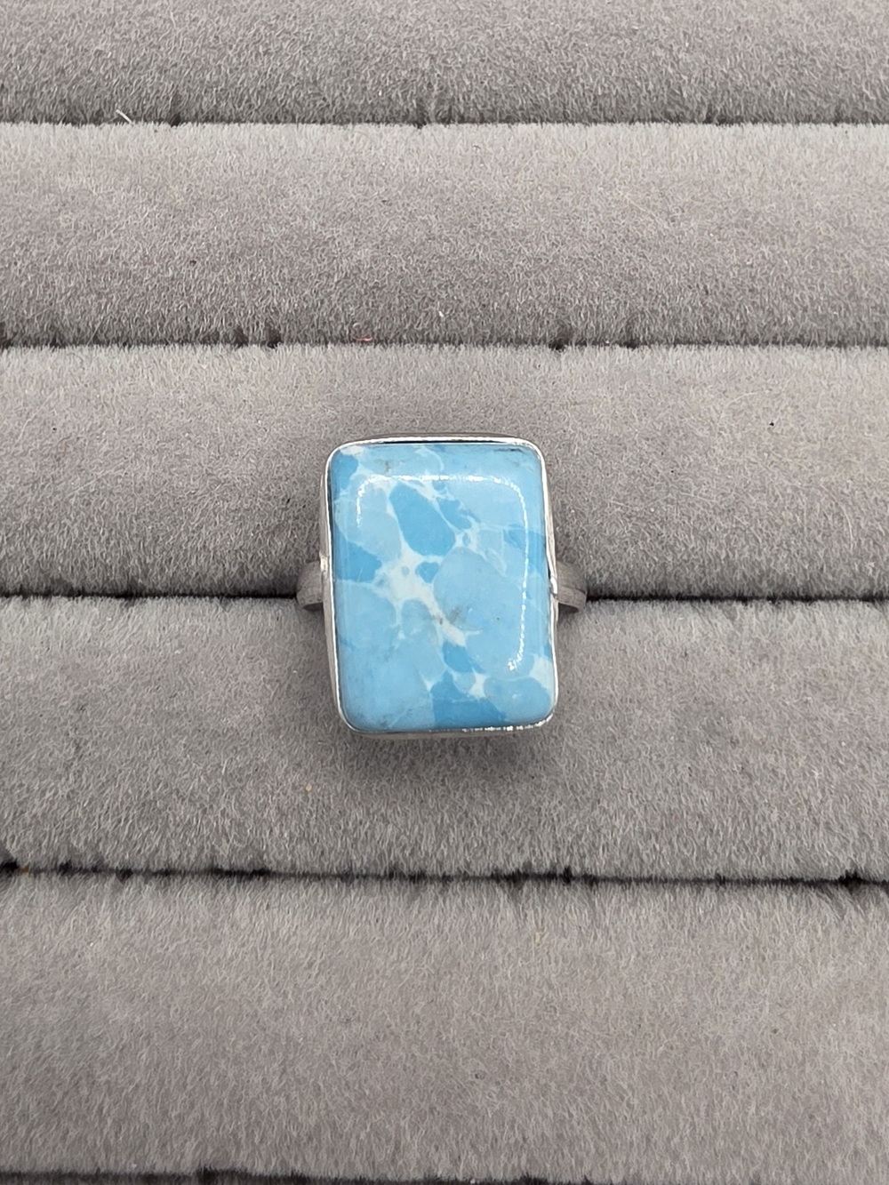 Silver Plated Blue Copper Turquoise Rectangle Ring Size7 1/2